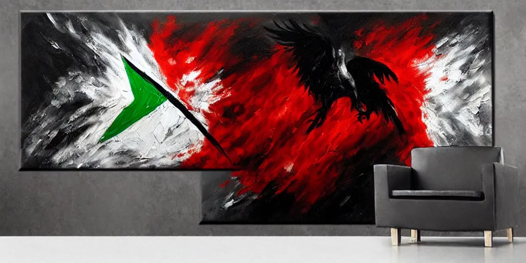 Image similar to dramatic epic dark oil painting of freedom for palestine, red green white black