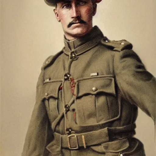 Image similar to Portrait of a WWI British Army officer. Detailed art. High resolution.