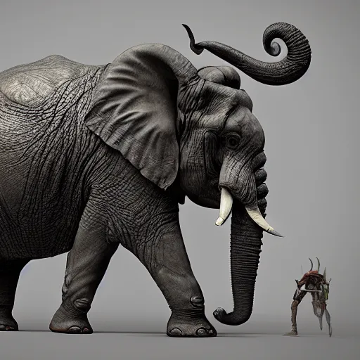 Image similar to a giant demon elephant, eldenring boss, zbrush, arnold render, unrealengine 5, dark souls, horror, extremely detailed