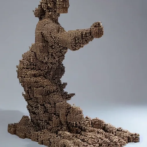 Image similar to a pixelated wood sculpture designed by hsu tung han