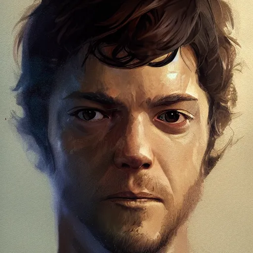 Prompt: portrait of a man by greg rutkowski, jedi kinght that looks like adam brody, messy brown hair, star wars expanded universe, he is about 3 0 years old, highly detailed portrait, digital painting, artstation, concept art, smooth, sharp foccus ilustration, artstation hq