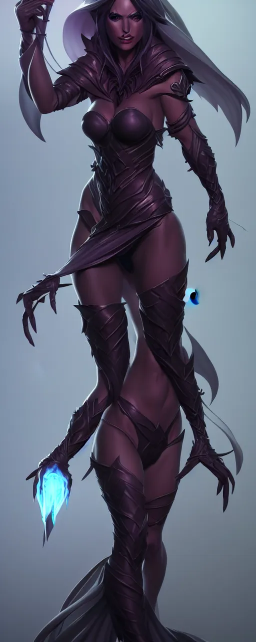 Image similar to dark sorceress full body view, highly detailed, artgerm style, artstation, soft light, sharp focus, illustration, character design, concept art, correct anatomy