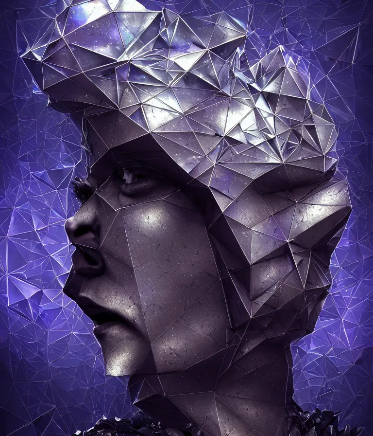 Image similar to front!!! shot of a court jester!!! character, mesmerizing fractal hypercubes, platinum cracked, dark holography!!!, future, metallic galactic, crystalline edges, polygonal, elegant, highly detailed, centered, (((artstation, concept art, jagged, sharp focus, artgerm, Tomasz Alen Kopera, Peter Mohrbacher, donato giancola, Joseph Christian Leyendecker, WLOP, Boris Vallejo))), ((raytracing)), mugshot!!!!!, ugly!!!!!!, octane render, nvidia raytracing demo, octane render, nvidia raytracing demo, octane render, nvidia raytracing demo, 8K, cinematic, masterpiece, fine portrait