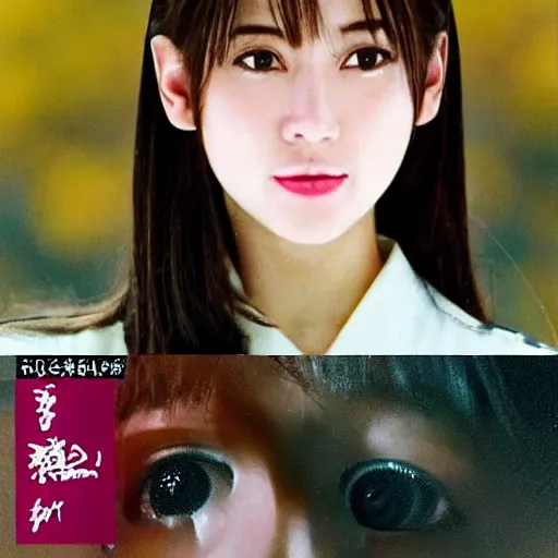 Image similar to 1990s, perfect, dynamic, epic, cinematic 8K HD movie shot of semi-close-up japanese beautiful cute young J-Pop idol actress girl face, she express joy and posing. By a Chinese movie director. Motion, VFX, Inspirational arthouse, high budget, hollywood style, at Behance, at Netflix, with Instagram filters, Photoshop, Adobe Lightroom, Adobe After Effects, taken with polaroid kodak portra