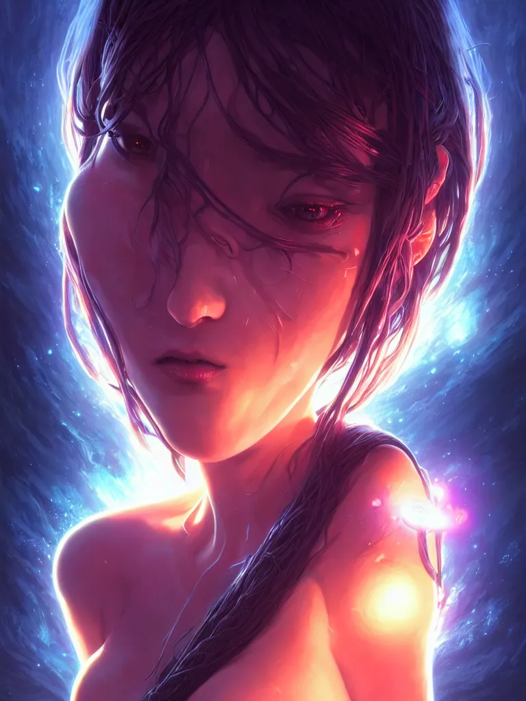 Image similar to azathoth girl save the earth, occlusion shadow, specular reflection, rim light, unreal engine, artgerm, artstation, art by hiroaki samura and ilya kuvshinov and ossdraws, intricate, highly detailed 8 k, cosmic horror illustration, extremely beautiful and aesthetic shape of face and body, movie poster