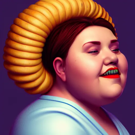 Prompt: portrait of a chunky woman with a bundt pan face, wide shot, digital art, 8k, trending on artstation