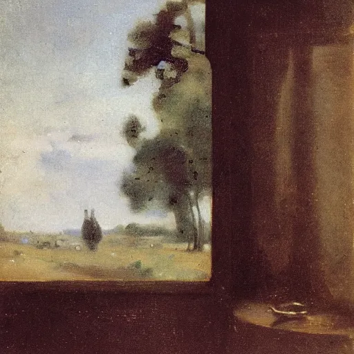 Prompt: a lock inside a glass marble, by camille corot
