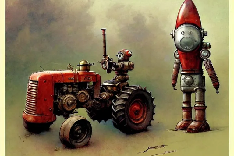 Image similar to adventurer ( ( ( ( ( 1 9 5 0 s retro future robot android fat knome tractor robot. muted colors. ) ) ) ) ) by jean baptiste monge!!!!!!!!!!!!!!!!!!!!!!!!! chrome red