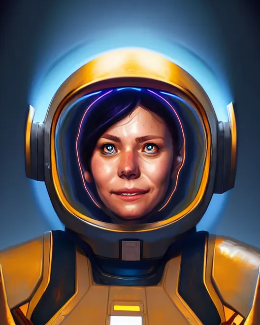 Image similar to portrait of a starship captain with a helmet as an apex legends character digital illustration portrait design 3 / 4 perspective, detailed, gorgeous lighting, wide angle action dynamic portrait