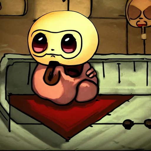 Image similar to isaac from binding of isaac confessing his sins
