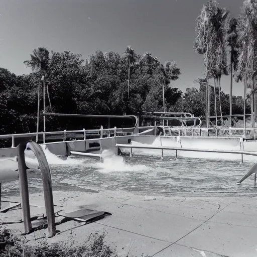 Prompt: a photo of an abandoned water park from the 1 9 9 0 s, disposable film