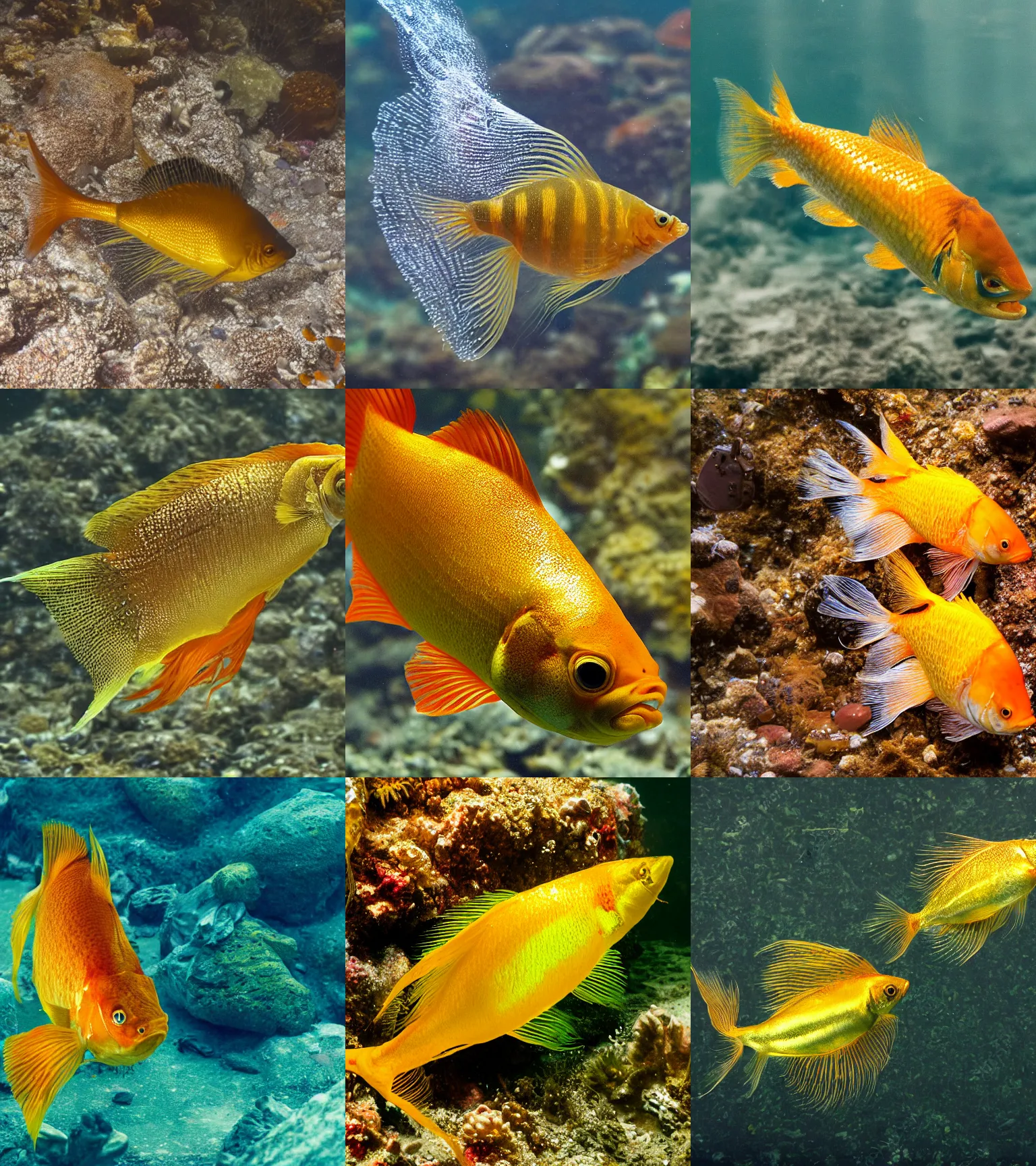 Prompt: Golden fish in water exoskeleton