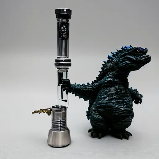 Image similar to godzilla smoking a bong, 5 5 mm