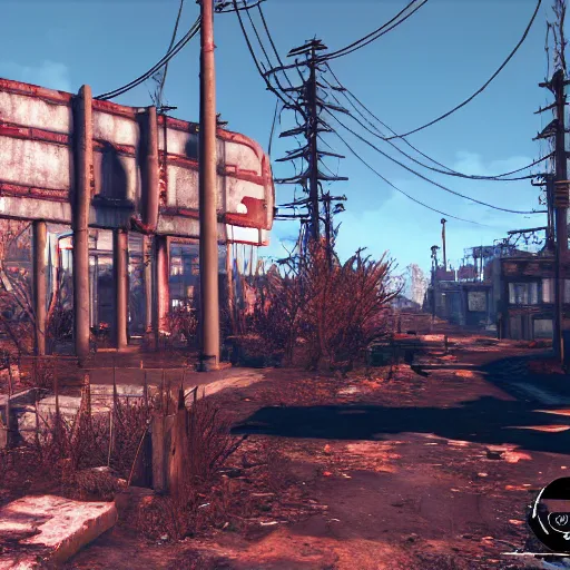 Image similar to Albuquerque, New Mexico in ruins post-nuclear war in Fallout 4, in game screenshot