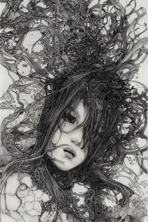 Prompt: the pieces of my heart shattered on the floor , pen and ink, intricate line drawings, by Yoshitaka Amano, Ruan Jia, Kentaro Miura, Artgerm, watercolor
