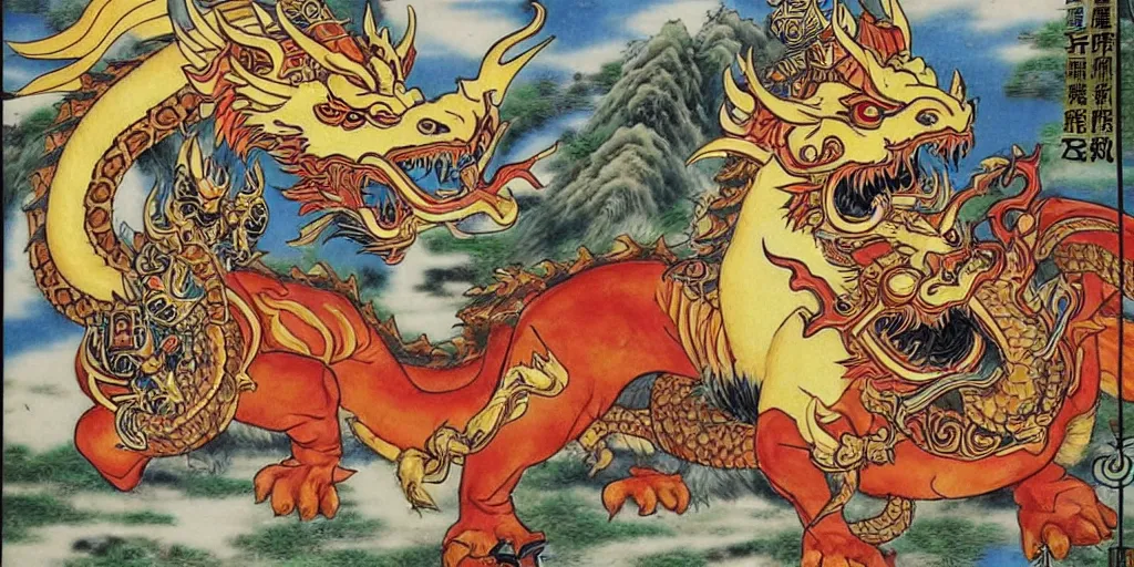 Image similar to chinese god of warcraft controling the four animal guards of the north east south west : : qilin, dragon, tortoise and phoenix, chinese myth, scared animal, legendary creatures of china