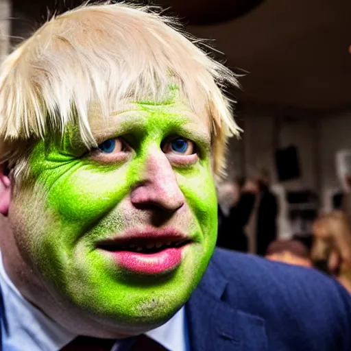 Prompt: boris johnson dressed in shrek cosplay at a party, studio photography - n 4