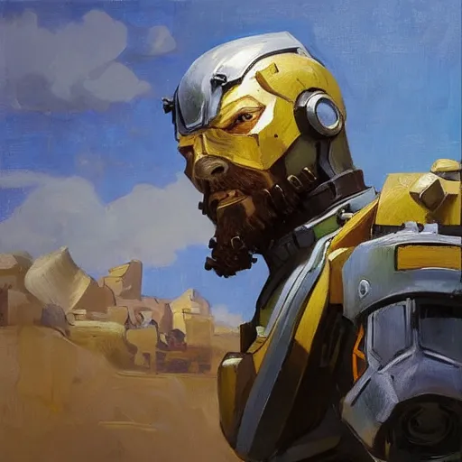 Image similar to greg manchess portrait painting of armored van gogh as overwatch character, medium shot, asymmetrical, profile picture, organic painting, sunny day, matte painting, bold shapes, hard edges, street art, trending on artstation, by huang guangjian, gil elvgren, ruan jia, randy vargas, greg rutkowski