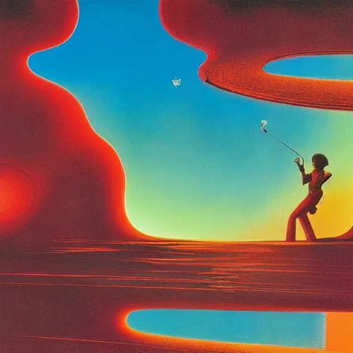 Prompt: colour portrait masterpiece photography of jimi hendrix full body shot by annie leibovitz, ultrawide angle, moebius, josh kirby, weird surreal epic psychedelic complex biomorphic 3 d fractal landscape in background by roger dean and syd mead and kilian eng and beksinski, greg hildebrandt, 8 k