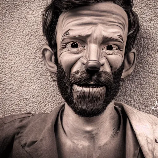 Image similar to realistic pinocchio with a beard, award winning photography