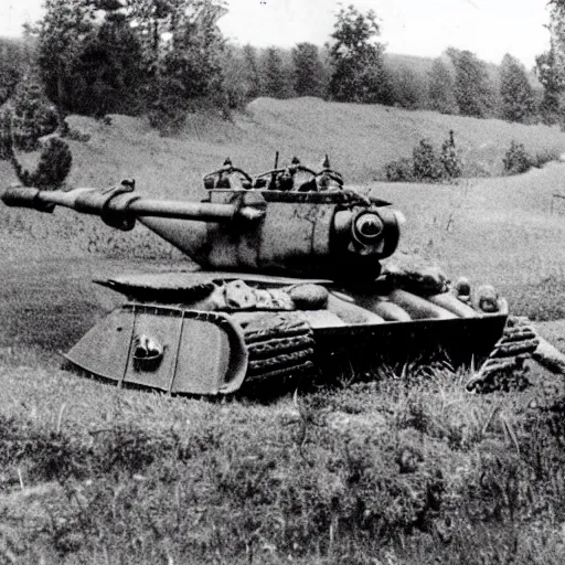 Image similar to a picture of a enormous bear pulling a towed 7 6, 2 mm anti tank gun behind his back like a chariot, eastern front, historical picture