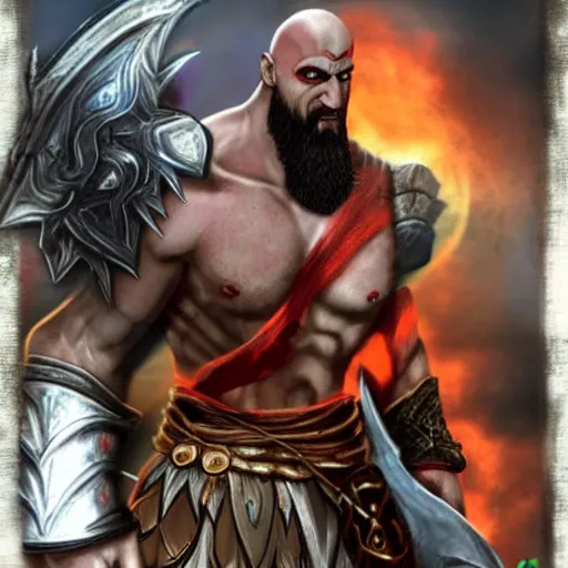 Image similar to Kratos as a character in the game League of Legends, with a background based on the game League of Legends, detailed face