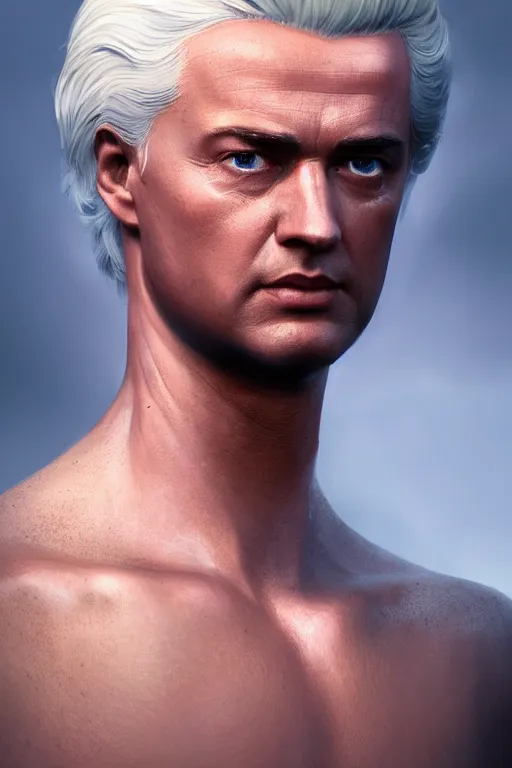 Image similar to geert wilders as an angel, anatomy, bathed in light, highly detailed, photorealistic, artstation, smooth, sharp focus, illustration, unreal engine 5, 8 k, art by artgerm and greg rutkowski and edgar maxence