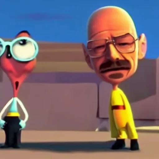 Image similar to A screenshot of Walter White in Meet The Robinsons (2007), low quality, vhs quality