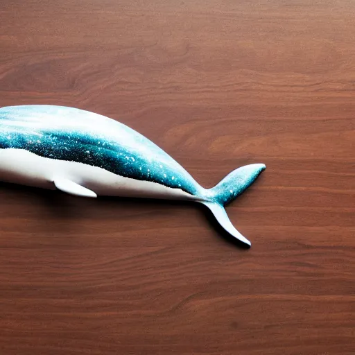 Prompt: [ miniature whale ]! sitting on a [ wooden table ]!, focal blur!, 4 k photorealistic photography, trending on unsplash