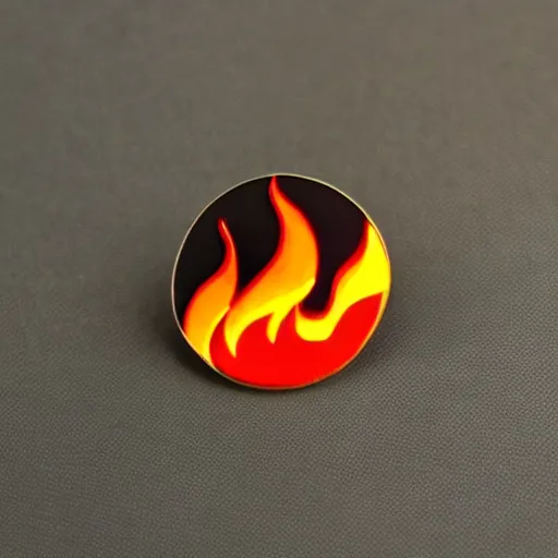 Image similar to a photo of a retro minimalistic fire flames enamel pin, studio lighting, behance