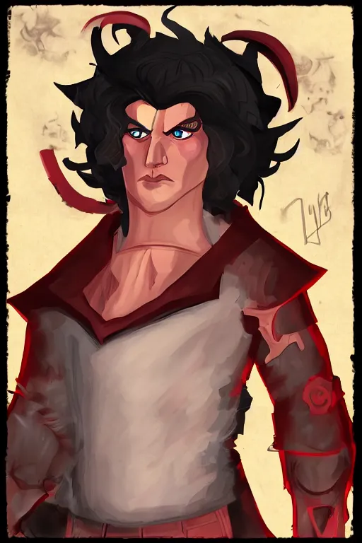 Image similar to an in game portrait of zagreus from hades, art by jen zee.