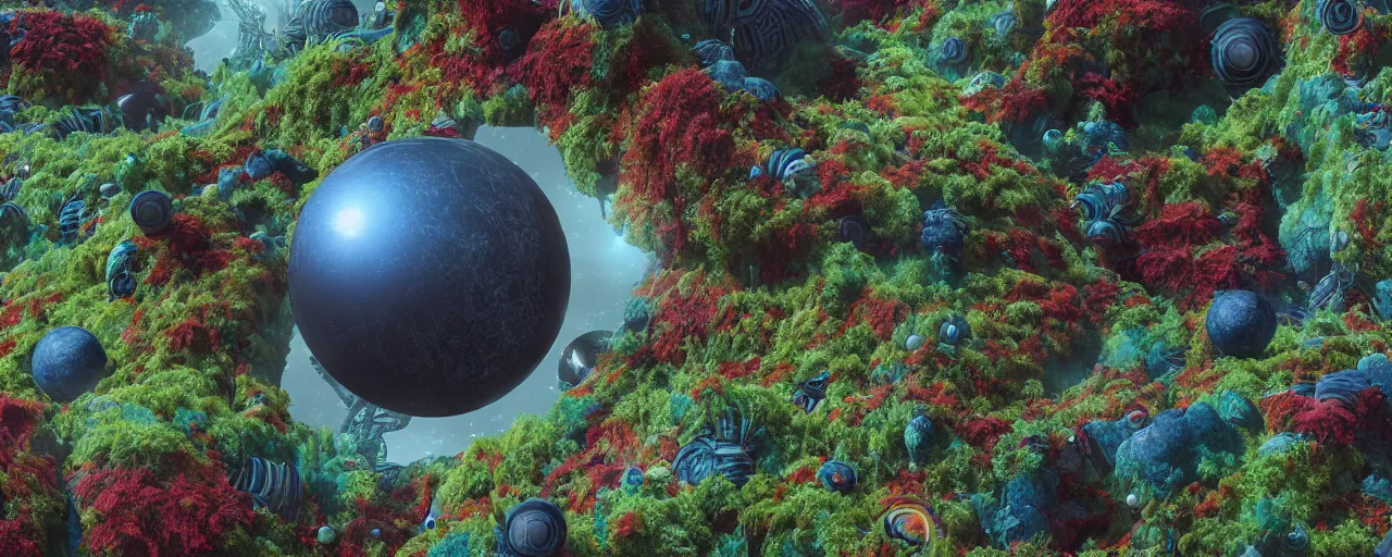 Prompt: ” outer planet with strange alien vegetation, [ colourful, cinematic, detailed, epic, widescreen, opening, establishing, mattepainting, photorealistic, realistic textures, octane render ] ”