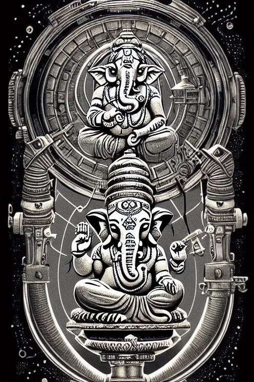 Image similar to steampunk cryo chamber containing an ganesha, high details, intricately detailed, by vincent di fate, inking, 3 color screen print, masterpiece, trending on artstation,, sharp, details, hyper - detailed, hd, 4 k, 8 k