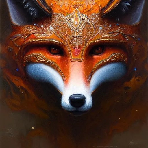 Prompt: a ultradetailed beautiful painting of a close view of an intricate wooden mask of a fox with wonderful colors, concept art, high resolution 4 k, by tom bagshaw, greg rutkowski, charli bowater and artgeem