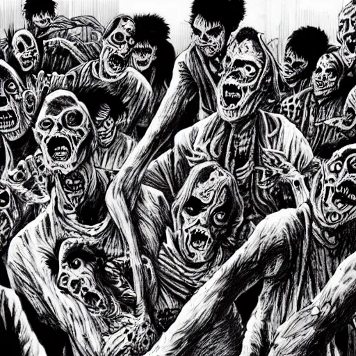 Image similar to horde of zombies in new york, highly detailed junji ito art