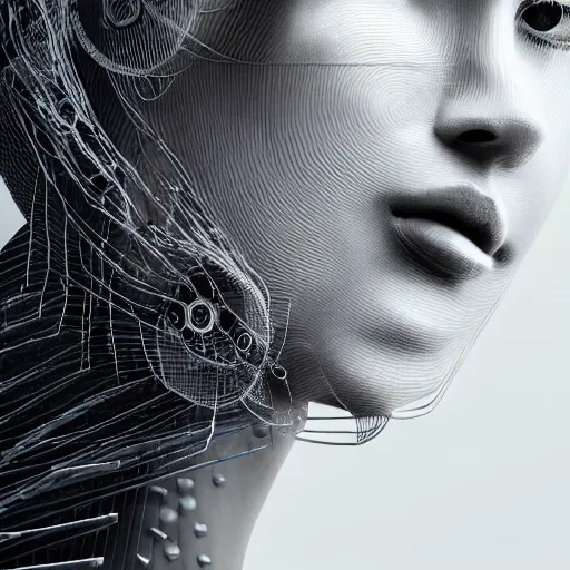 Image similar to closeup portrait of an absurdly beautiful, graceful, sophisticated, fashionable cyberpunk mechanoid gravure idol, an ultrafine hyperdetailed illustration by irakli nadar, matt wisniewski style, fashion photography, intricate linework, porcelain skin, jellyfish headset, unreal engine 5 highly rendered, global illumination, radiant light, detailed and intricate environment