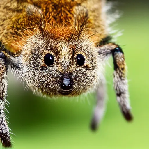 Image similar to spider quokka hybrid, weaving an intricate web, 🕷, happy, bold natural colors, national geographic photography, masterpiece, in - frame, canon eos r 3, f / 8. 0, iso 2 0 0, 1 / 1 6 0 s, 8 k, raw, unedited, symmetrical balance, wide angle