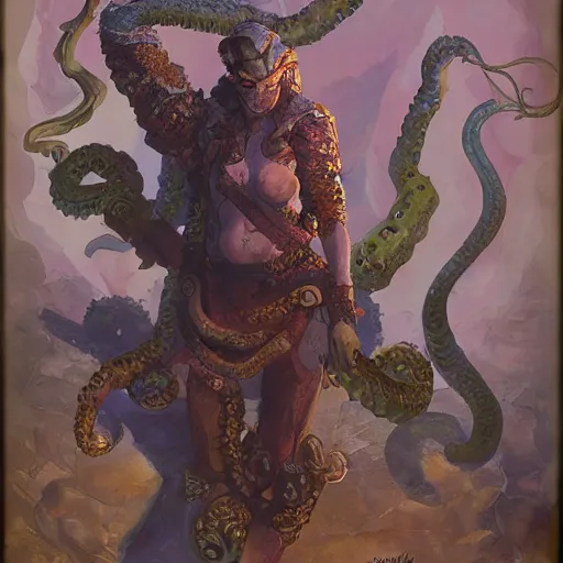 Prompt: full body portrait of a tentacle warrior, by jon foster