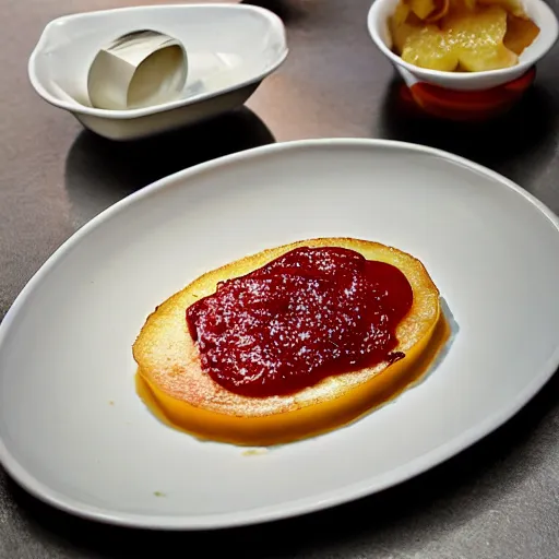 Prompt: French Laundry dish - Potato with Ketchup, food photography, award winning, Thomas Keller