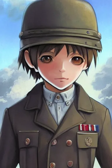 Image similar to beautiful little boy in nazi male uniform. made in abyss art style, sharps focus, cute detailed artwork, anatomically correct, ilya kuvshinov, reflection, perfect composition, wallpaper mobile, digital art, detailed anime soft face, symmetrical face, western comic, illustration, realistic, nazism, smooth, lois van baarle, soft details, illumination