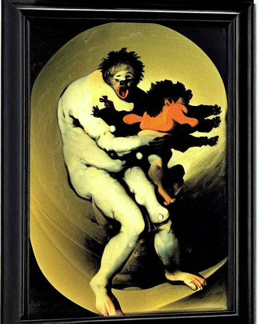 Image similar to saturn being devoured by his son, painted by goya