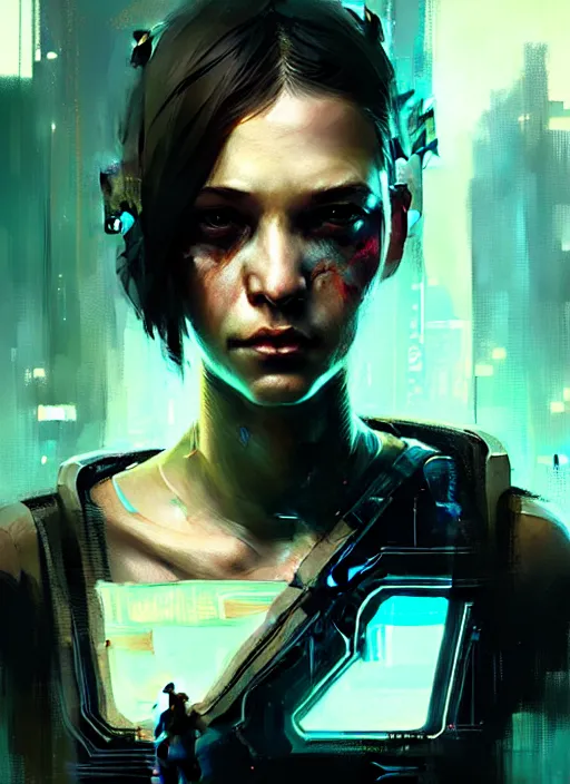 Image similar to female cyberpunk, beautiful face, rule of thirds, intricate outfit, spotlight, by greg rutkowski, by jeremy mann, digital painting