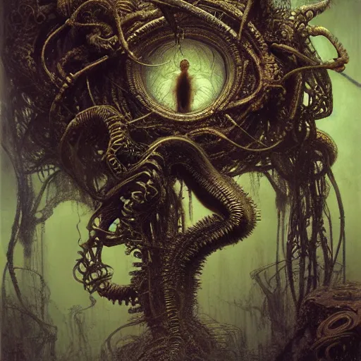 Image similar to biomechanical medusa by gustave dore and gustave moreau and beksinski and giger and craig mullins and jeremy mann and dave mckean