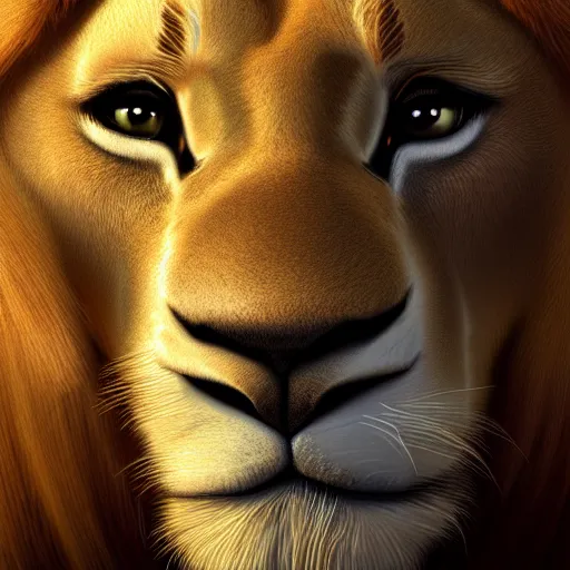 Prompt: Beautiful digital painting of Simba from The Lion King, trending on Artstation, by Greg Rutowski
