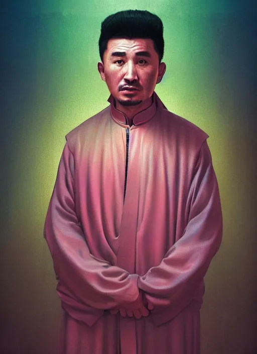 Prompt: centered painted portrait, a uyghur muslim man in a prison, matte painting concept art, art nouveau, beautifully backlit, swirly vibrant color lines, fantastically gaudy, aesthetic octane render, 8 k hd resolution