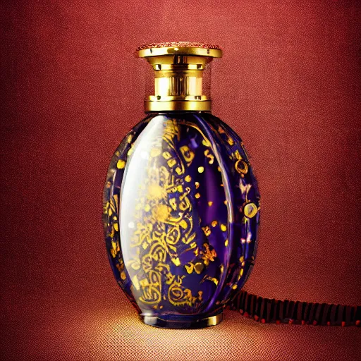 Prompt: a lamp in the shape of a perfume bottle, designed by christian dior, advertising photography, intricate details, gradient studio background, bokeh
