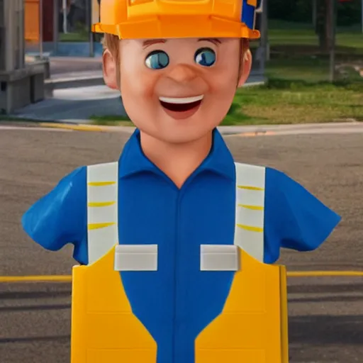 Prompt: bob the builder as a real life human person shot from cinematic