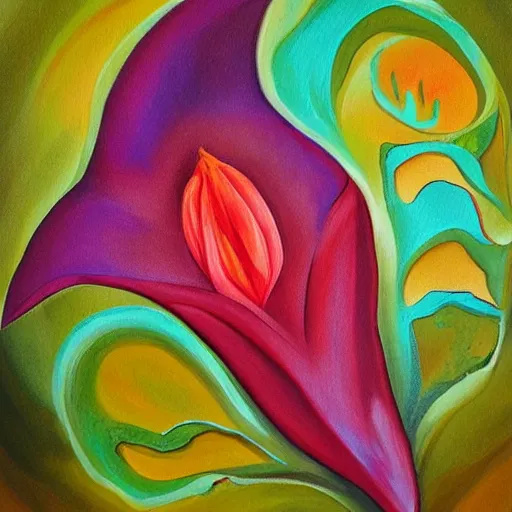 Prompt: single flower painting of a vulva in the style of Georgia O'keefe