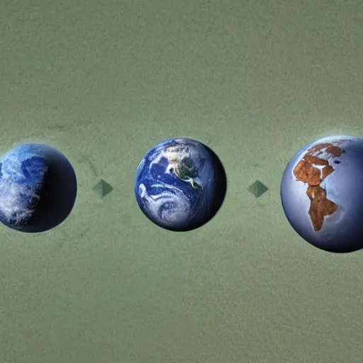 Image similar to three identical earths arranged in a triangle