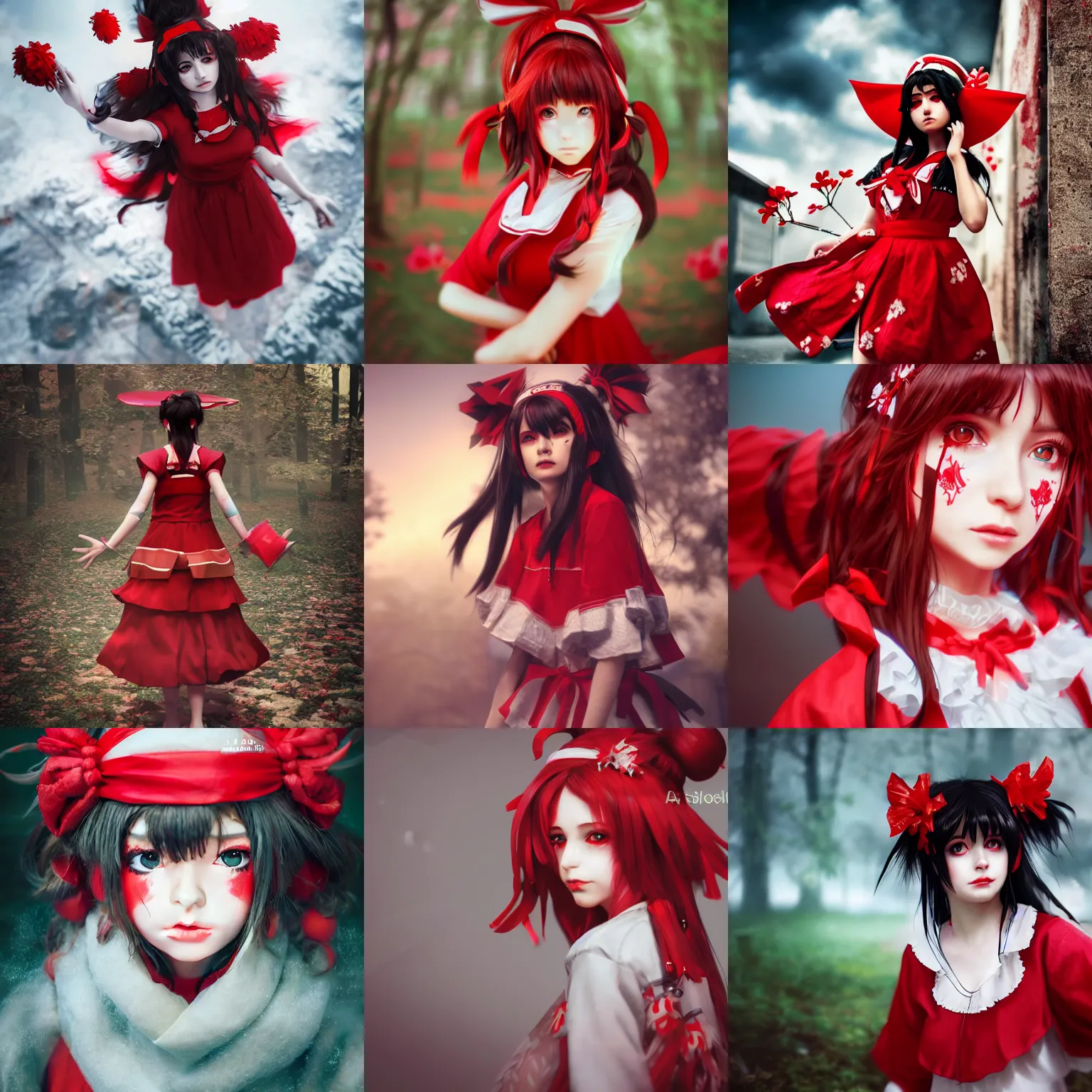 Prompt: artistic render of reimu hakurei, by alessio albi, 4 k, 8 k, ultra realistic, hyperrealistic, extreme details, unreal engine 5, masterpiece